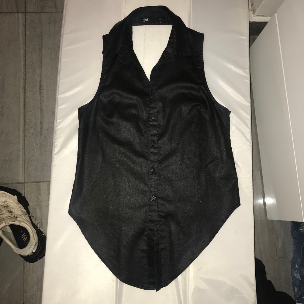 3X1 NYC black shiny geometric vest fits XS/S/M (free gift)